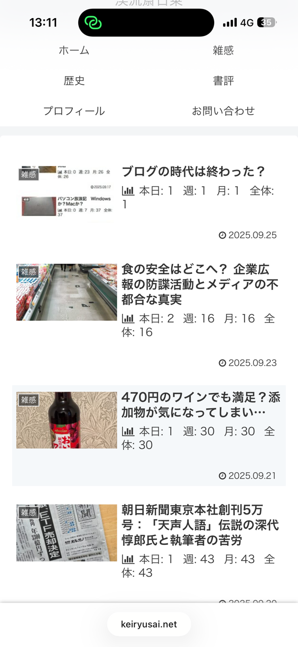 《渓流斎日乗》アクセス数の少なさに心折れます keiryusai.net